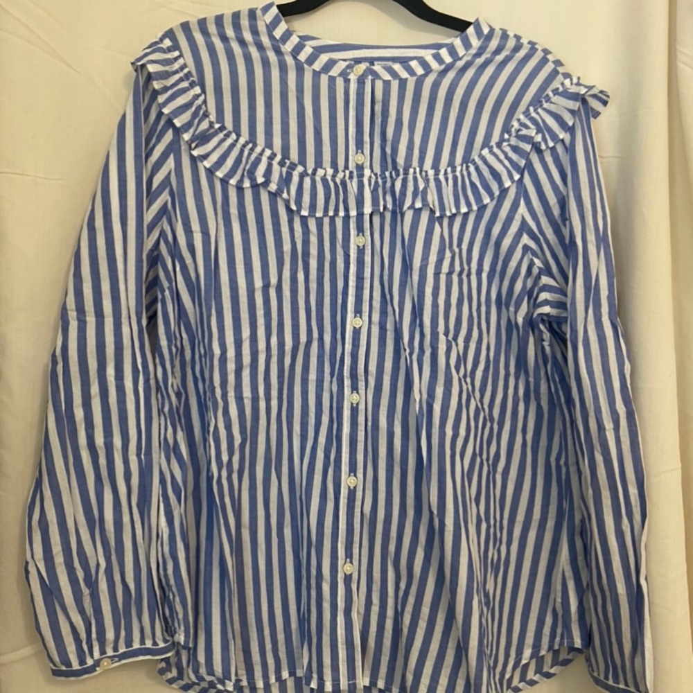 Cute old navy frill blue white striped button down